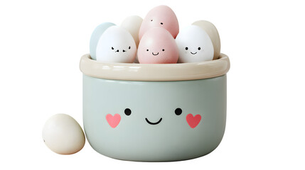Cute eggs in a container, isolated on transparent background