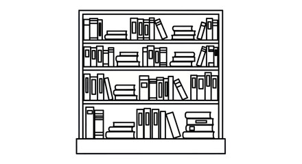 Bookshelf Filled with Books: A Line Art Illustration.
