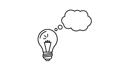 Line art light bulb with thought bubble symbolizing a new idea or inspiration.