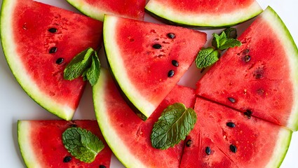 Flat Lay of Watermelon Slices with Mint &ndash; Refreshing Summer Fruit Photography