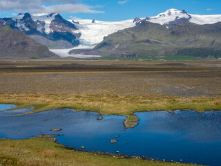 Distant view of Svinafellsjokull glacier from the pullout along route 1, Iceland