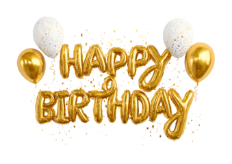 Realistic Golden Balloon Happy Birthday 3D Text PNG