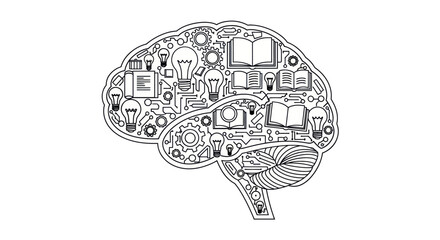 Intricate Brain Illustration Filled with Knowledge and Ideas.