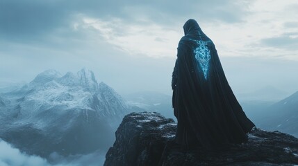 Solitary Figure in a Frozen Mountain Landscape
