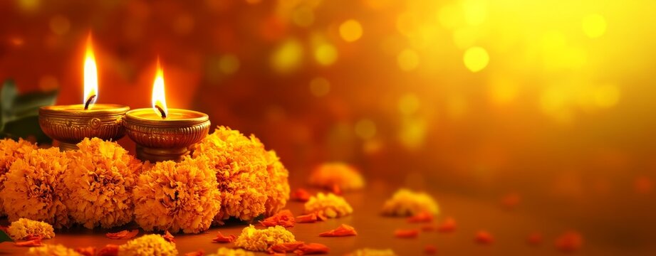 Traditional Indian background with diya lamp - Powered by Adobe