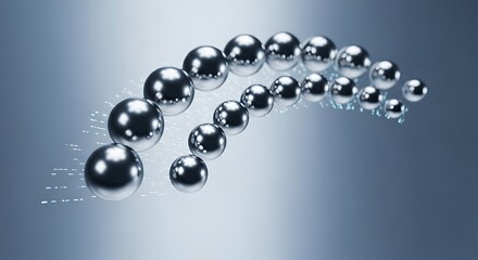 Shiny metallic spheres arranged in a curved line on a gradient background.