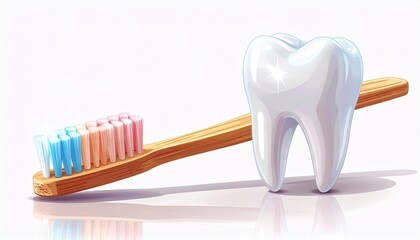 A close-up 3D illustration shows a tooth with a dental root to describe human oral hygiene and health