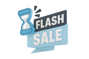 Hourglass and flash sale sign indicating limited time offer and urgency for discounts isolated on transparent background