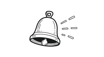 Hand-drawn illustration of a ringing bell with sound waves.