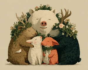 A heartwarming illustration of animals living in harmony.