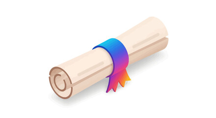 Rolled Parchment Scroll with Colorful Ribbon and Tails.