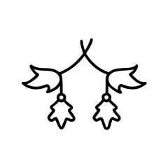 Winter leaf garland with fir tree ornament illustration. Christmas decoration concept. Outline icon for festive design