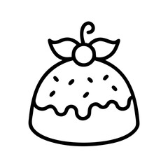 Outline Christmas pudding icon with berry and leaves, dessert for winter holiday season, sweet food concept, vector illustration for menu design