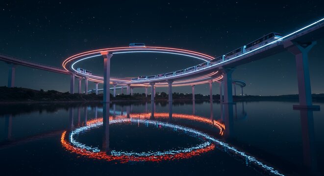 Neon Transit: Futuristic Maglev Train on a Luminous Circular Track
