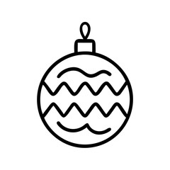 Obraz premium Christmas tree ball decoration icon in outline style, for holiday greeting card, winter celebrate design. Vector simple graphic