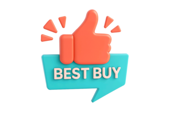 Orange thumbs up icon with best buy speech bubble isolated on transparent background