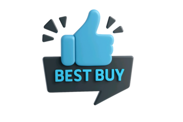 Blue thumbs up icon with best buy text on a speech bubble isolated on transparent background