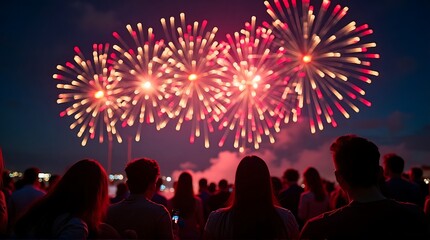 People Watching Fireworks Display in the Night Sky