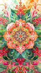 Fototapeta premium Vibrant, symmetrical floral mandala