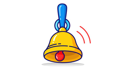Cartoon Illustration of a Golden Bell with Blue Handle.