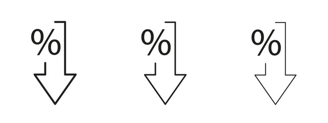Percent down icon, outline sign, linear symbols