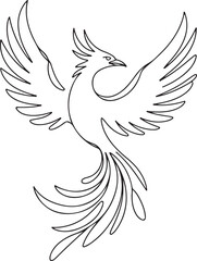 Fototapeta premium Continuous line art of phoenix bird rising, abstract symbolic vector