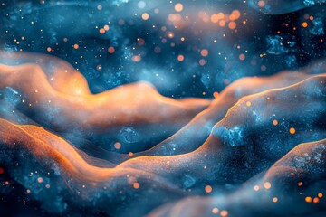 Fototapeta premium Abstract nebula illustration with blue and orange colors in a space setting.
