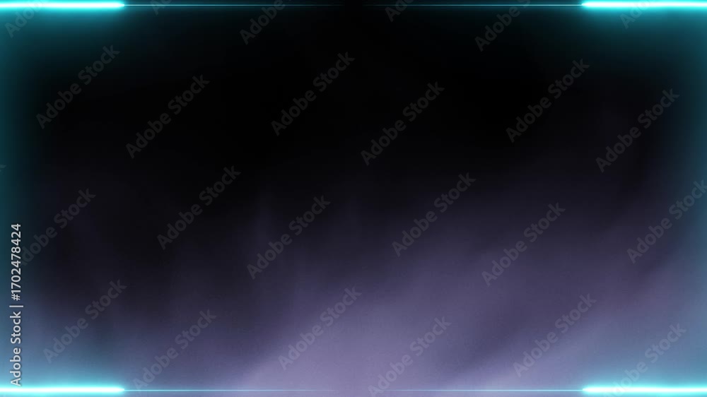 Poster a looping motion graphic of dark smoke with a bright cyan neon border and rectangle frame for graphi