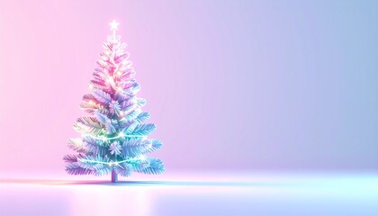 カラフルなクリスマスツリー　ホログラフ　ネオンカラー　冬のイメージ
