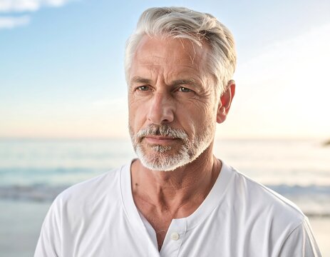 Thoughtful senior man by the ocean