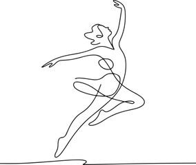 Continuous line art of dancer jumping, graceful single stroke minimal vector