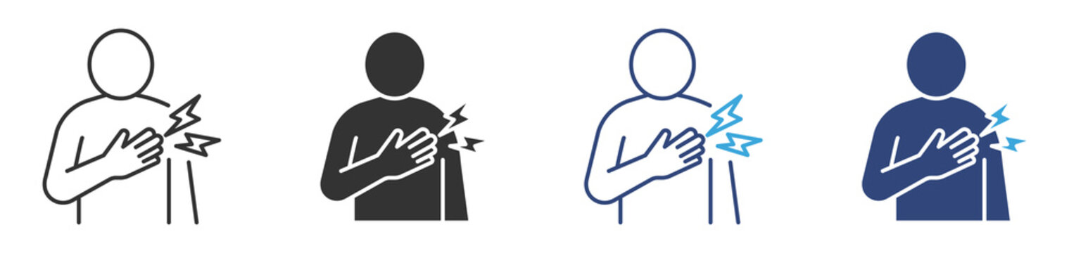 Chest pain icon set, Disease and symptom icon,  heart attack or cardiac arrest concepts, vector illustration, 