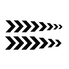 Vector illustration of two rows of black chevron arrows pointing to the right, increasing in size