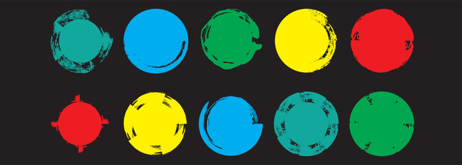 Grunge Circle Vector Element Set Vector Design. Circular Brush Stroke colourful set. circle hand drawn organic shape. 