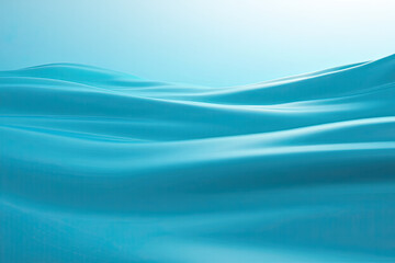 Fluid digital waves embody AI's capacity from a client call to generate content, explaining 'how AI works in a few words' through dynamic output.