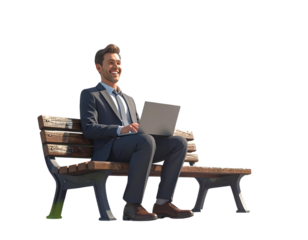 Businessman Laughing While Using Laptop Outdoors, Side View, Transparent PNG 