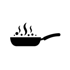 Minimalist Cooking Pan Icon with Steam – Kitchen Utensil Silhouette Illustration