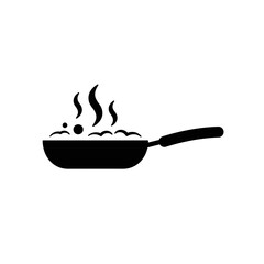 Minimalist Cooking Pan Icon with Steam – Kitchen Utensil Silhouette Illustration