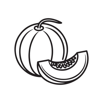 One single Black line Art drawing whole and sliced healthy organic melon for orchard logo identity. with white background