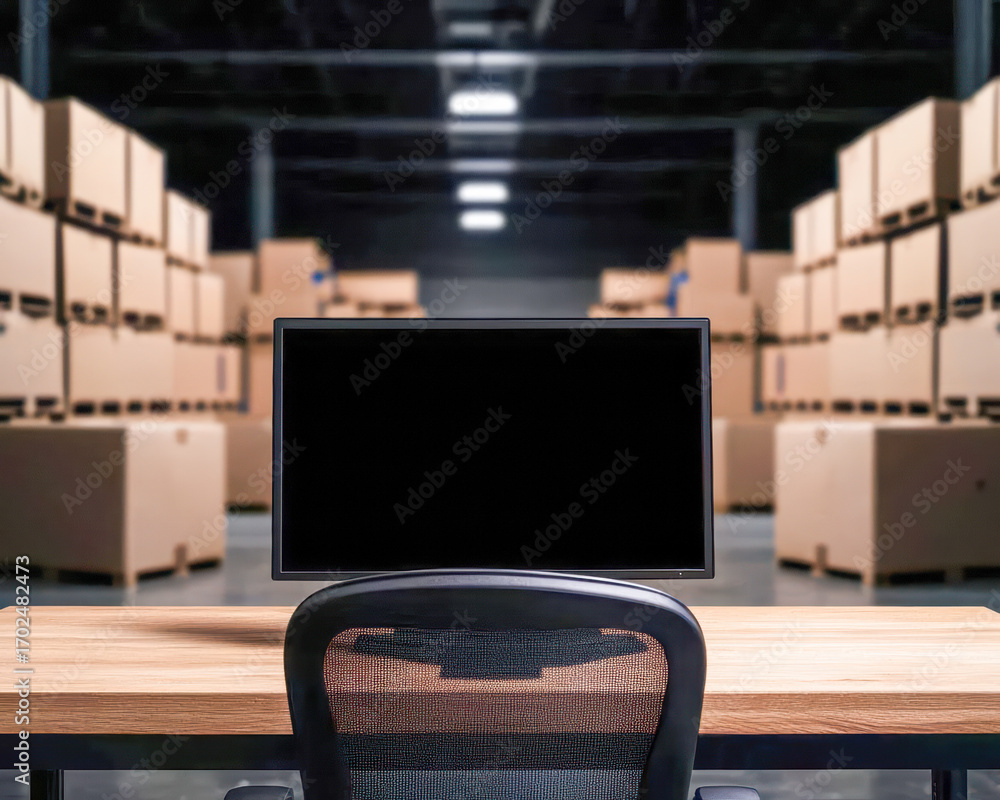 Poster cargo management with delivery and documentation. logistics control room with screens showing delive