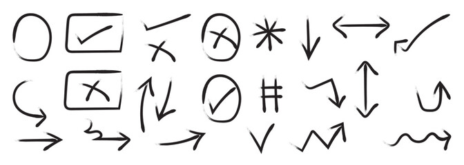 Sketch line arrow element, star, heart shape. Vector illustration of Business doodles hand. Sketchy dividing line doodles. Vector collection of hand drawn