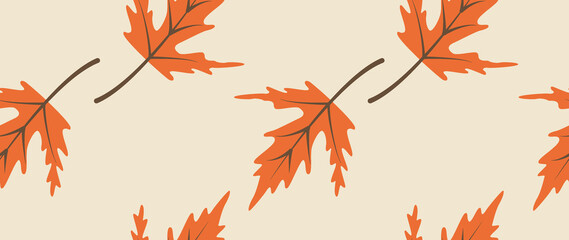 Flat seamless illustration. Minimalistic abstract leaf pattern. Modern autumn print on a light background. Ideal for textile design, screensavers, covers, cards, invitations and posters.