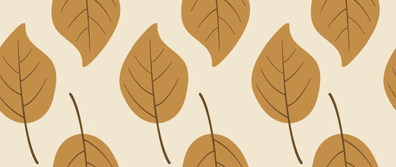 Flat seamless illustration. Minimalistic abstract leaf pattern. Modern autumn print on a light background. Ideal for textile design, screensavers, covers, cards, invitations and posters.
