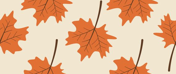 Flat seamless illustration. Minimalistic abstract leaf pattern. Modern autumn print on a light background. Ideal for textile design, screensavers, covers, cards, invitations and posters.
