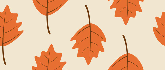 Flat seamless illustration. Minimalistic abstract leaf pattern. Modern autumn print on a light background. Ideal for textile design, screensavers, covers, cards, invitations and posters.