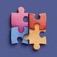 Obraz premium Colorful Puzzle Pieces Fitting Together on Purple Backgroun