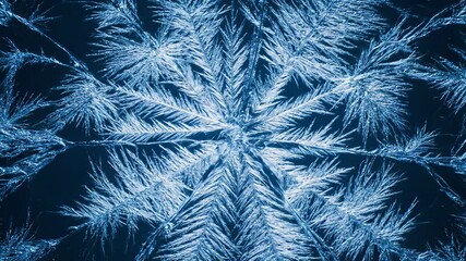 Ice crystal snowflake frost macro winter cold frozen detailed blue nature, delicate ice crystal structure macro view showcasing intricate patterns and frosty details, ice crystals forming - Powered by Adobe