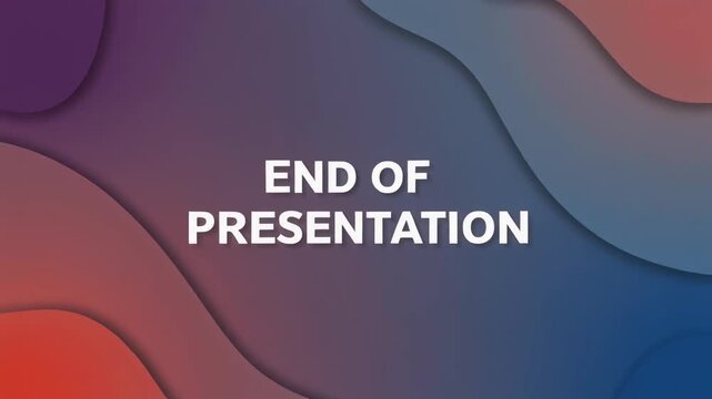 Modern conclusion slide template with an abstract wavy background featuring blue and red color gradients and a paper cut effect - Powered by Adobe