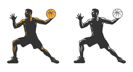 Basketball player vector silhouette for sporty creative projects. Dynamic basketball player silhouette vector in action pose.