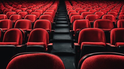 Obraz premium Rows of Empty Red Theater Seats: Cinematic Venue Awaiting Audience for Show or Performance